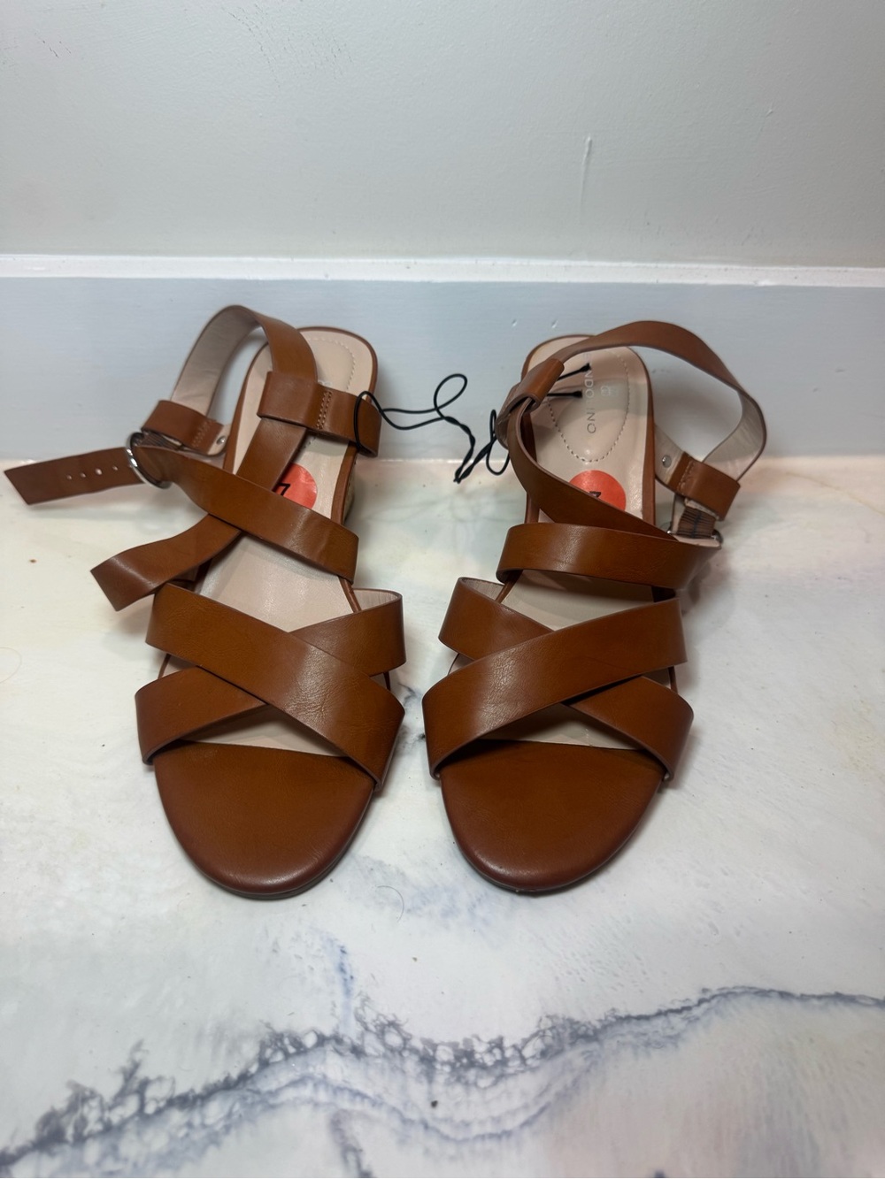 Bandolino Tan Strappy Leather Flat Sandals